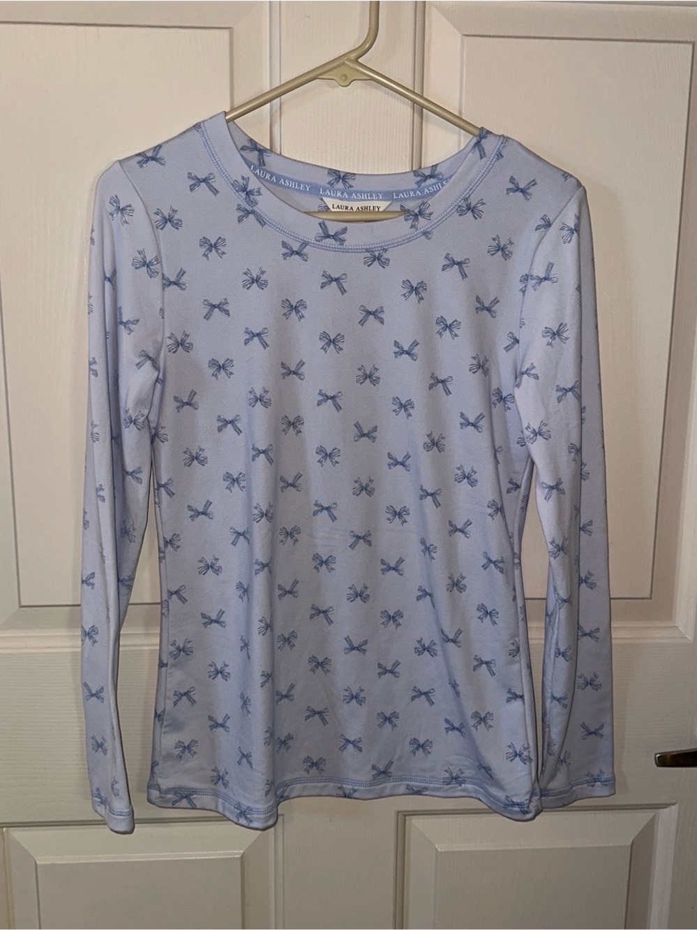 Laura Ashley Pale Blue Bow-Print Long Sleeve Top